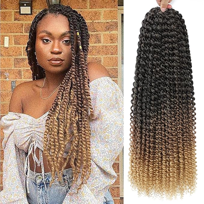 Passion Twist Hair 20 Inch 8 Packs Water Wave Crochet Hair Curly Braiding Hair For Butterfly Locs Long Bohe Crochet Braids (20 Inch (Pack of 8), 1B/30/27)