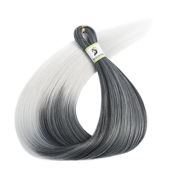 Pre Stretched Braiding Hair Ombre Tgrey 24 Inch 8 Packs, Synthetic Yaki Braiding Hair Pre Stretched