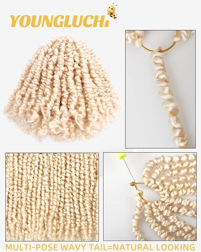 Super Short Passion Twist Crochet Hair for Black Women and Kids-6 Inch 7 Packs Blonde Pre Looped Pre-twisted Passion Twist Hair,Bob Spring Kinky Twist Bohemian Curl(6"-7P,613#)