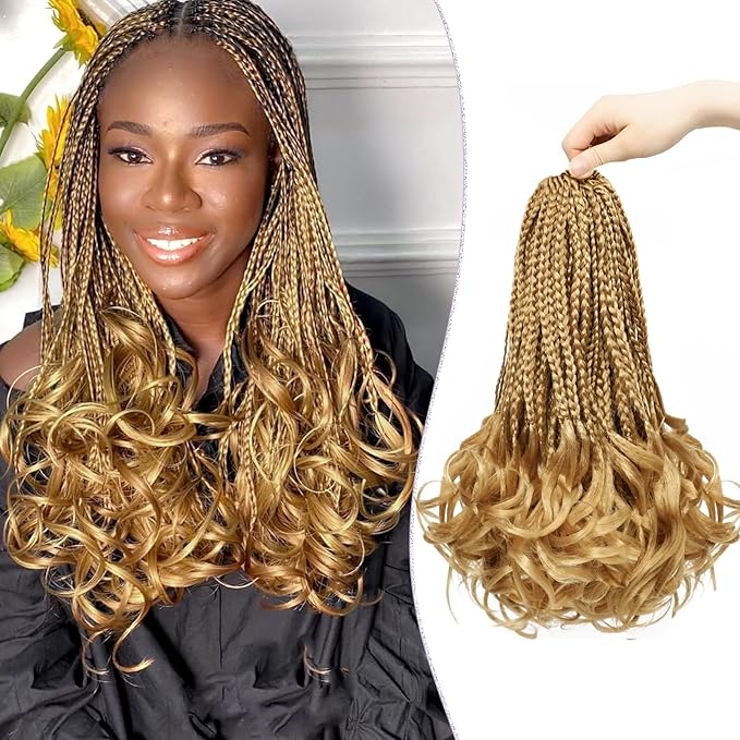 Short Crochet Hair for Women 12 Inch Blonde French Curl Crochet Braids 8 Packs Prelooped Box Braids Synthetic French Curly Braiding Hair Extensions 27#