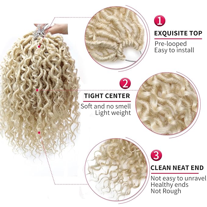 Goddess Locs Crochet Hair 10Inch 8Packs Pre-looped Short River Locs Curly Faux locs Crochet Hair Hippie Locs Bohemian Locs Crochet Braids (613, 10inch(Pack of 8))