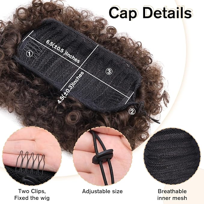 AISI QUEENS Afro Puff Ponytail for Black Women Kinky Curly Afro Ponytail Synthetic Hair Puffs, Deep Brown Afro Bun Drawstring Ponytail for Women Girls(2-33#)
