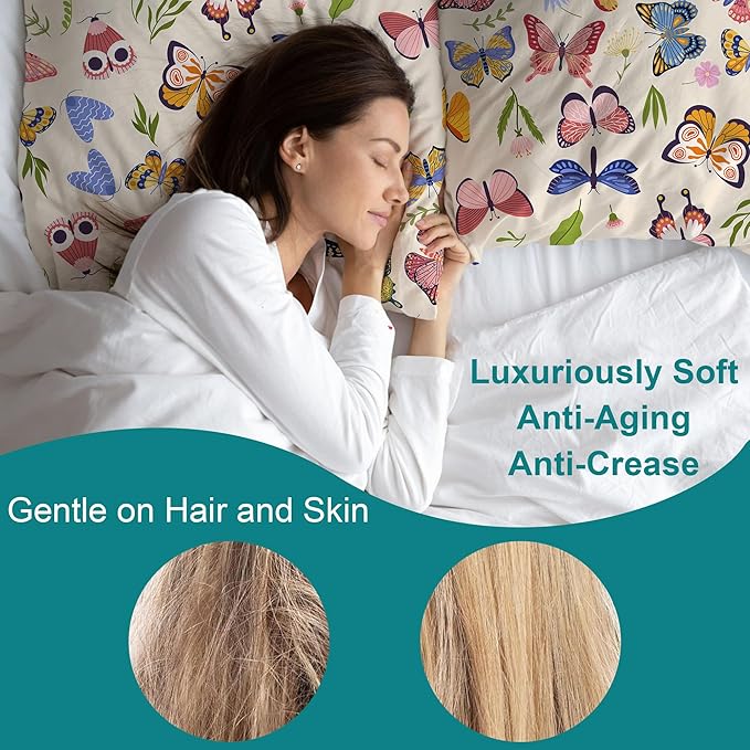 1 Pack Satin Pillowcase Vintage Butterfly Similar to Silk Pillow Cases, Soft Smooth Breathable Cool Pillow Cases for Hair and Skin, with Hidden Zipper, Standard Size, Room Decor Essentials 20" x 26"