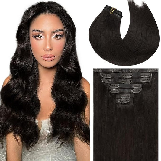 Caliee 20Inch Dark Brown Clip in Hair Extensions - 7pcs Real Hair Clip in Extensions - Invisible PU Weft - 110G Thick Full Head - Natural Hair - No Tangling No Shedding