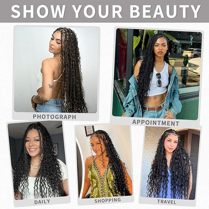 Goddess Box Braids Crochet Hair, 18 Inch 7 Packs Boho Crochet Box Braids Crochet Hair for Women,Pre Looped Bohemian Crochet Box Braids Braiding Hair Extensions, 1B