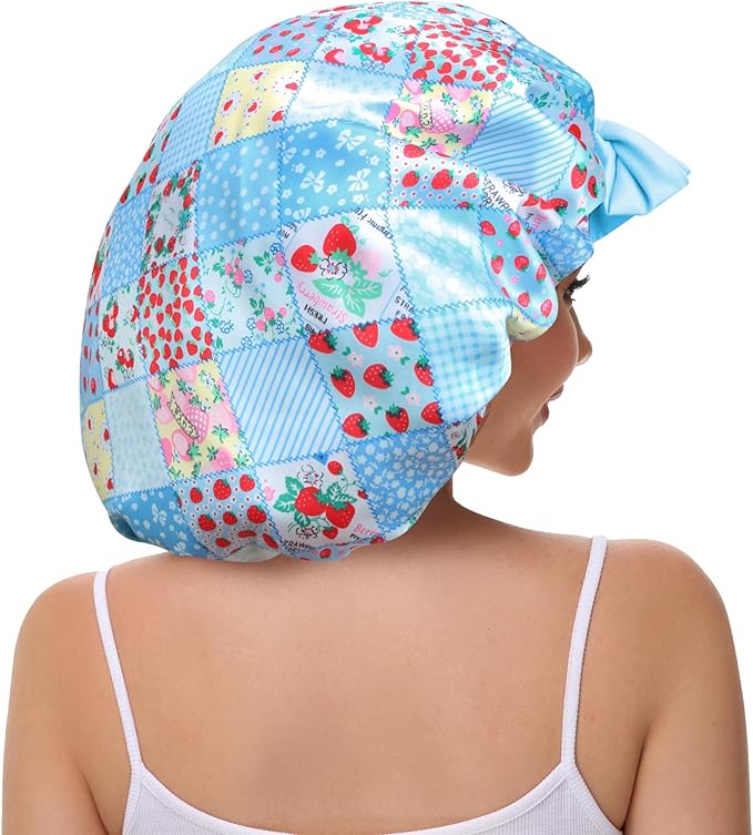 Double Layer Silk Bonnet with Tie Satin Lined Sleep Cap Hair Cover for Women's Curly Natural Hair