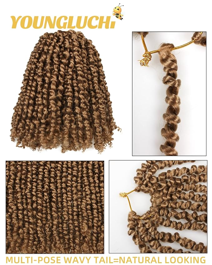 10 Inches 7 Packs Pre Looped Pretwisted Passion Twist Crochet Hair for Black Women and Kids-Natural Blonde,Soft Hair Extensions Braided by Synthetic Spring Kinky Twist Bohemian Curl(10"-7 Packs,27#)