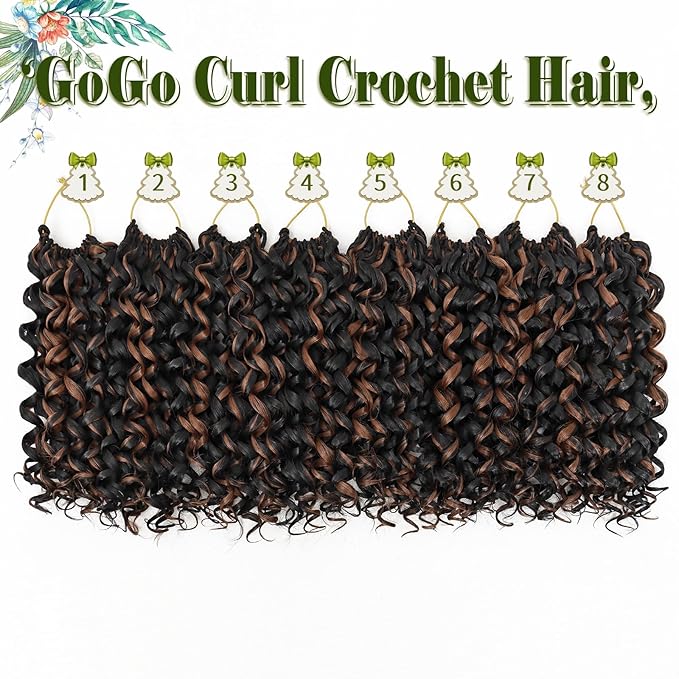 Vomella GoGo Curl Crochet Hair 8 Packs Water Wave 10 Inch Curly Crochet Hair for Women Short Beach Curl Synthetic Deep Twist Hair Extensions(P30#)