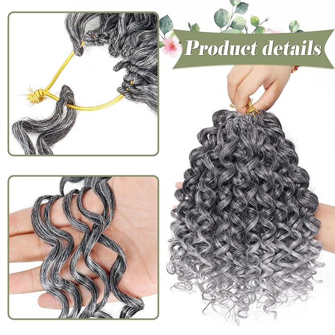 Vomella GoGo Curl Crochet Hair 8 Packs Water Wave 10 Inch Short Curly Crochet Hair for Women Beach Curl Synthetic Deep Twist Crochet Hair Extensions (Tgray#)