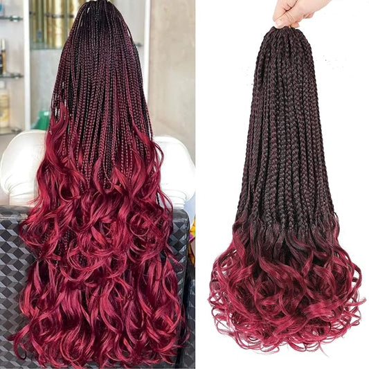 French Curl Crochet Braids 18 Inch 8 Packs Goddess Box Braids Crochet Hair for Women Pre Looped Crochet Box Braid with Curly Ends Synthetic French Curly Braiding Hair Extensions (8 Packs，1B/BUG)