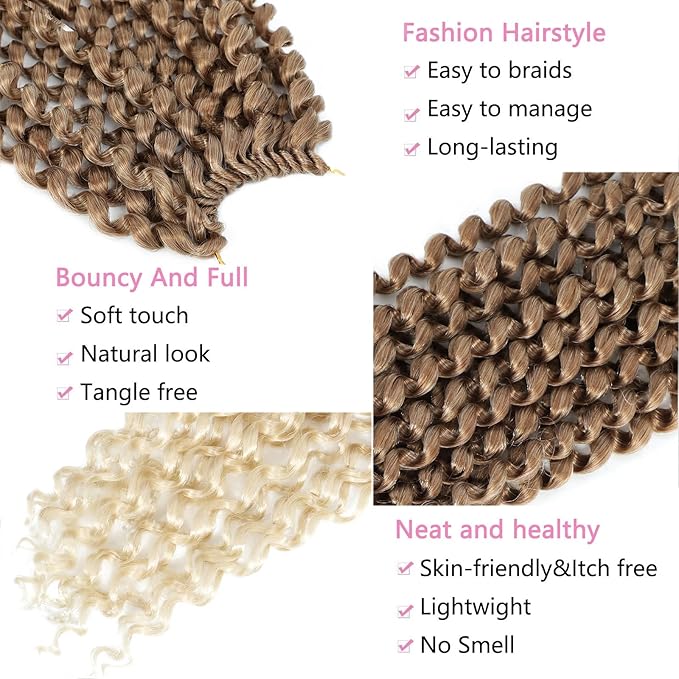 Passion Twist Hair Blonde 24 Inch 8 Packs Passion Twist Crochet Hair For Women Curly Braiding Hair Long Water Wave Hair Synthetic Hair Extension (24 Inch (Pack of 8), 27/613#)