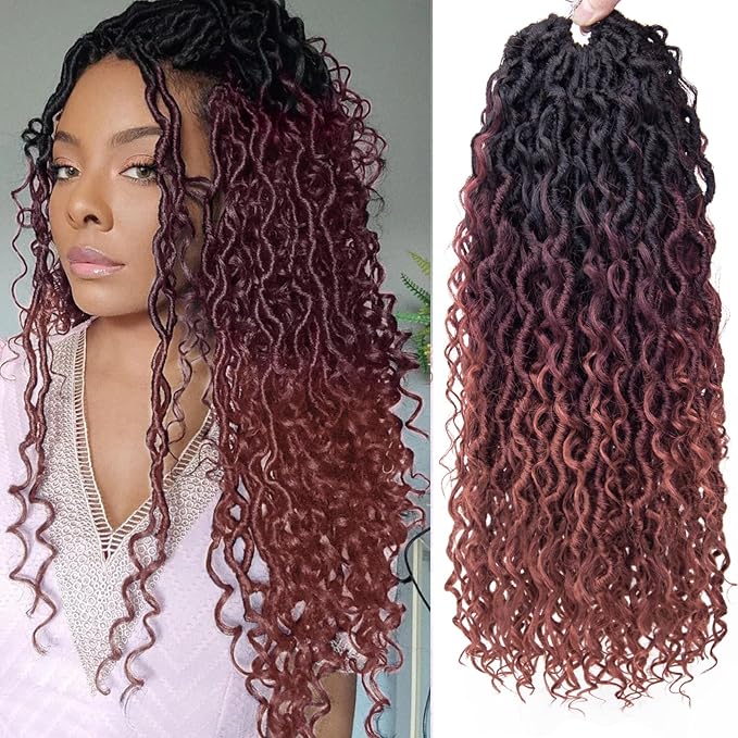 Goddess Locs Crochet Hair 18Inch 8Packs Crochet Locs,Boho Faux Locs With Curly Ends River Hippie Locs Bohemian Locs Crochet Braids for Black Women(1B/530/350, 18inch(Pack of 8))