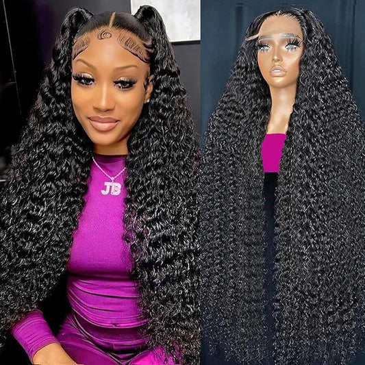 24Inch 13X6 Lace Front Wigs Human Hair 200% Density Deep Wave HD Transparent Lace Front Wigs Human Hair Pre Plucked Glueless Wigs Deep Curly Human Hair for Women With Baby Hair