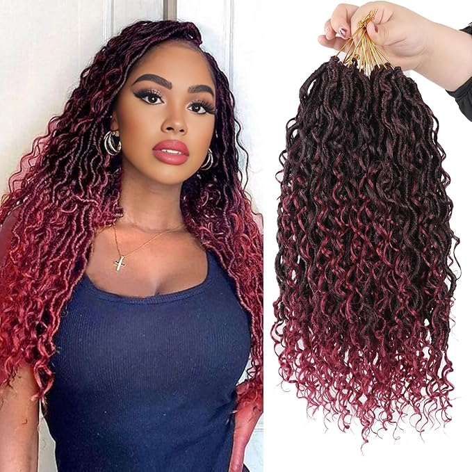 Goddess Locs Crochet Hair 18 Inch 9 Packs Synthetic Faux Locs Crochet Hair for Black Women, River Locs Hair Extensions Style Pre looped Crochet Locs with Curly Ends