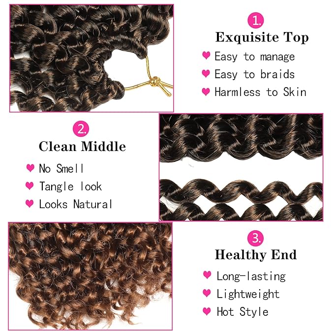 Ubeleco 18 Inch Passion Twist Hair, Water Wave Crochet Hair for Women Ombre Brown Passion Twist Crochet Hair 6 Packs Long Bohemian Synthetic Curly Braiding Hair Extensions(6pcs,1B/30)