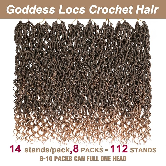 COOKOO 8 Packs Goddess Locs Crochet Hair 18 Inch 14 Strands/PCS Bohemian Faux Locs Crochet Hair with Curls at the Ends Curly Locs Hair Pre Looped Crochet Braids Synthetic Hippie Locs Hair T27