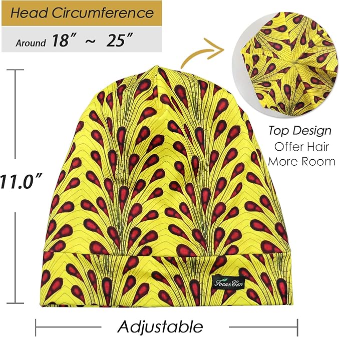 Adjustable Satin Lined Sleep Cap for Dreadlocks Curly Hair Large Head-Stay On Overnight