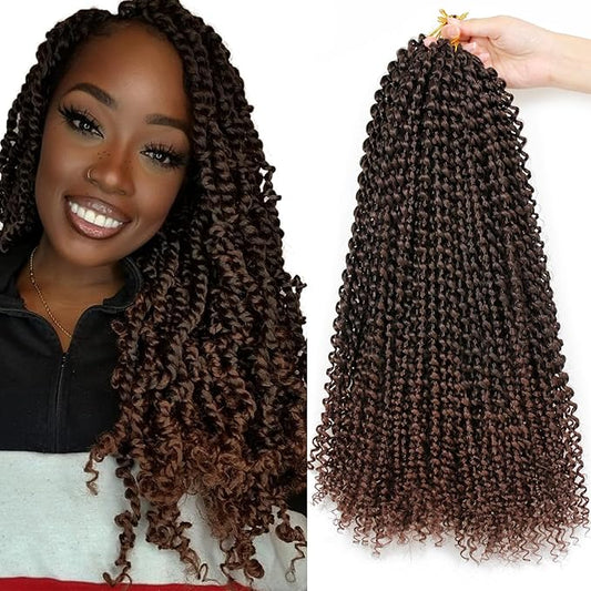 Dorsanee Ombre Chocolate Brown Passion Twist Hair 18 Inch 7 Packs Water Wave Crochet Curly Braiding Braids Hair for Women (T33#)