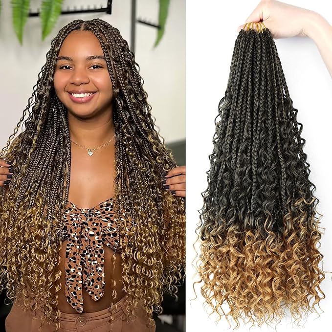 20 inch Goddess Box Braids Crochet Hair for Black Women Boho Box Braids 8 Packs Crochet Box Braids Curly Ends Crochet Hair Pre-looped Synthetic Braiding Hair Extension T27