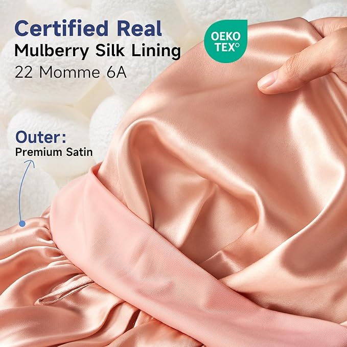Umisleep Silk Bonnet, Soft Hair Bonnet for Sleeping, Real Mulberry Silk Lining, Bonnets for Women Hair Care, Double Layer Hair Cap with Tie, Large Silk Hair Wrap for Curly Long Hair, Blush Pink