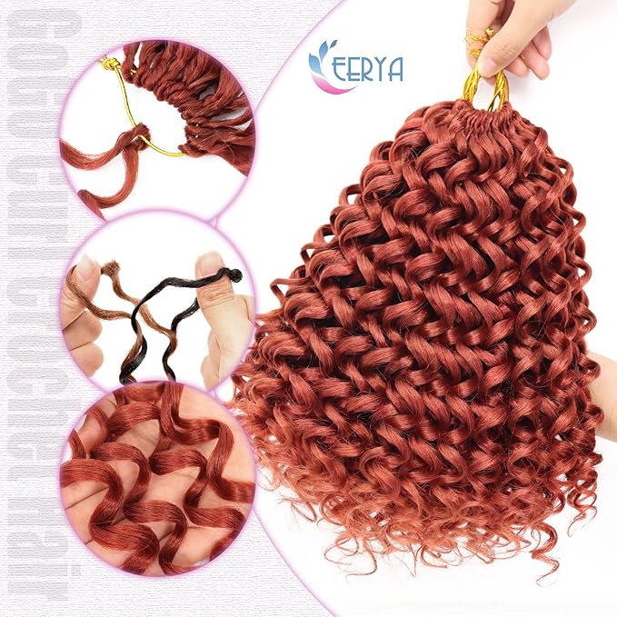 7 Packs Auburn GoGo Curl Crochet Hair 10 Inch Copper Red Short Curly Crochet Hair for Women Water Wave Beach Curl Deep Twist Crochet Braids Synthetic Braiding Hair Extensions (10 Inch, Reddish Brown)