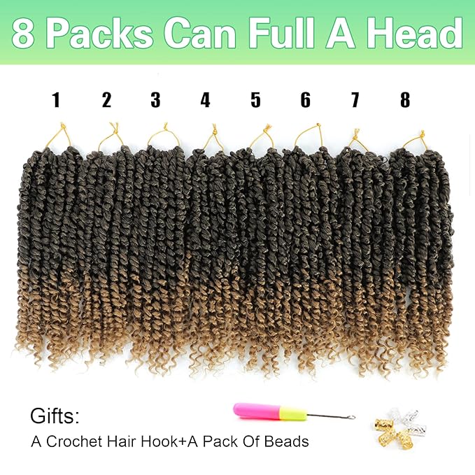 Passion Twist Crochet Hair 10Inch Passion Twist Hair 8 Packs Pre-Twisted Short Passion Twist Crochet Hair for Black Women Soft Passion Twist Curly Crochet Hair…