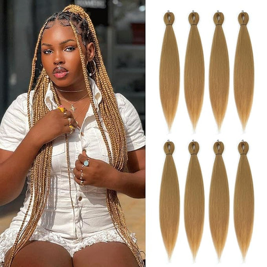 Pre-stretched Braiding Hair - 26 Inch 8 Packs Blonde Braiding Hair For Twist or Box Braids, Yaki Texture Hot Water Setting Synthetic Braiding Hair Extensions (26 Inch, 27#-8P)