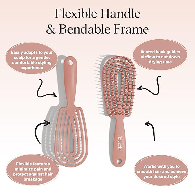 Kitsch Detangler Brush – Flexible Curly Hair Brush for Women, Men & Kids | Detangling Hairbrush with Bendable Frame and Ultra-Smooth Bristles for Wet or Dry Strands - Terracotta