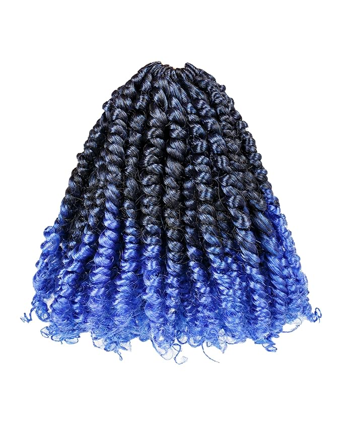 Super Short Passion Twist Crochet Hair for Black Women and Kids-6 Inch 7 Packs Ombre Blue Pre Looped Pre-twisted Passion Twist Hair,Bob Spring Kinky Twist Bohemian Curl(6"-7P,TBlue)