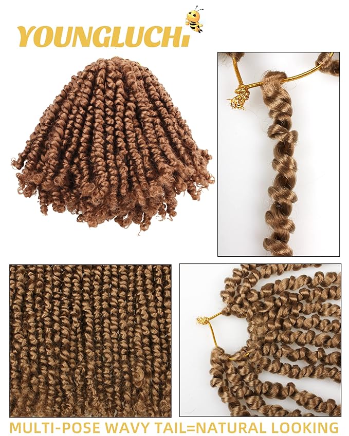 Super Short Passion Twist Crochet Hair for Black Women and Kids-6 Inch 7 Packs Pure Blonde Pre Looped Pre-twisted Passion Twist Hair,Bob Spring Kinky Twist Bohemian Curl(6"-7P,27#)