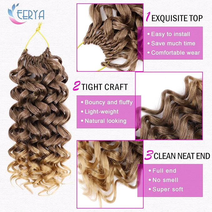 7 Packs GoGo Curl Crochet Hair 10 Inch Short Curly Crochet Hair for Women Deep Wave Beach Curl Crochet Braids Synthetic Braiding Hair Extensions(10 Inch, T33/27)