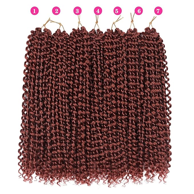 Ubeleco Copper Red Passion Twist Hair, 350# Water Wave Crochet Hair 14 Inch Passion Twist Crochet Hair 22 Strands/Pack Bohemian Synthetic Curly Braiding Hair Extensions (14 Inch (Pack of 7), 350#)
