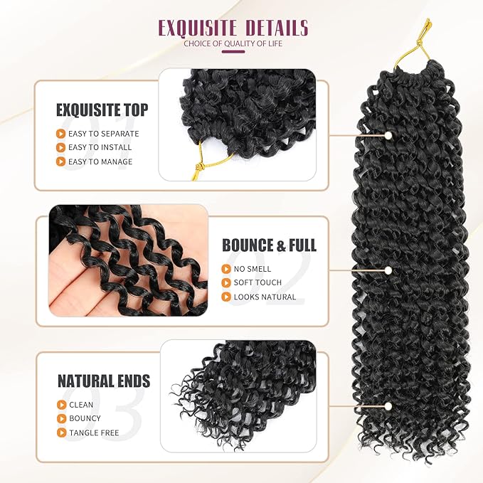 Dansama Passion Twist Hair Water Wave Braiding Hair for Butterfly Style Crochet Braids Bohemian Hair Extensions (14inch (Pack of 7), #1B)