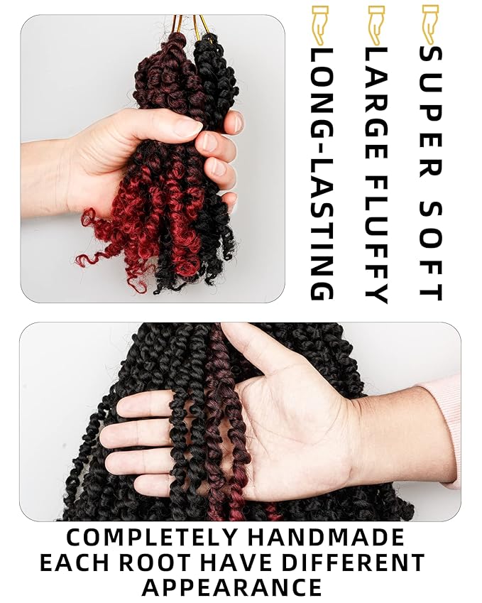 10 Inch 8 Packs Passion Twist Crochet Hair-Mixed Color Combo Pack(6 packs 1B+2 packs T1B/BUG),Pre-twisted Pre Looped Soft & Bouncy Synthetic Braided Hair Extensions For Black Women and Kids(1B+TBUG)