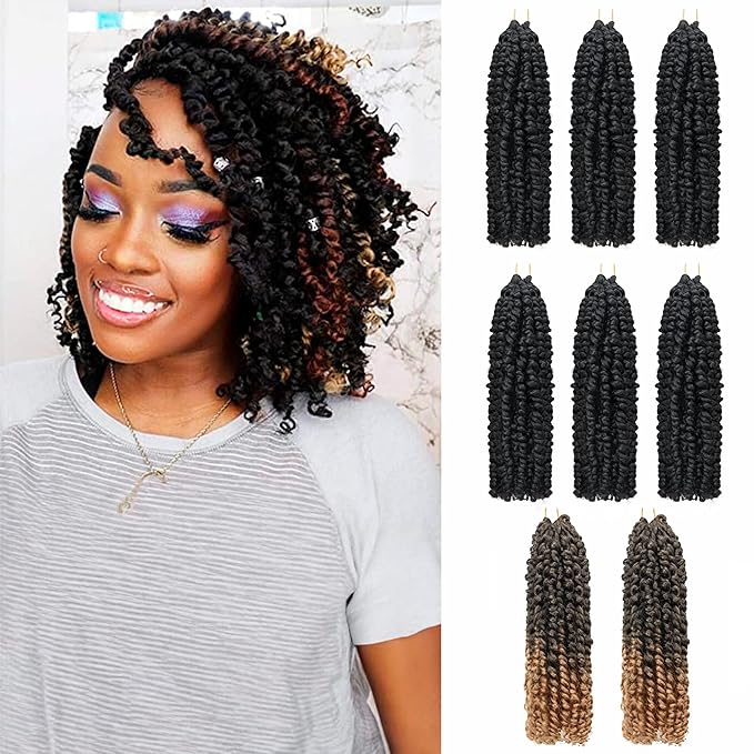 10 Inches 8 Packs Passion Twist Crochet Hair-Mixed Color Combo Pack(6 packs 1B+2 pack T1B/27),Pre Looped Pretwisted Hair Braided by Spring Kinky Twist Bohemian Curls(10 Inch(Pack of 8), 1B+T27)