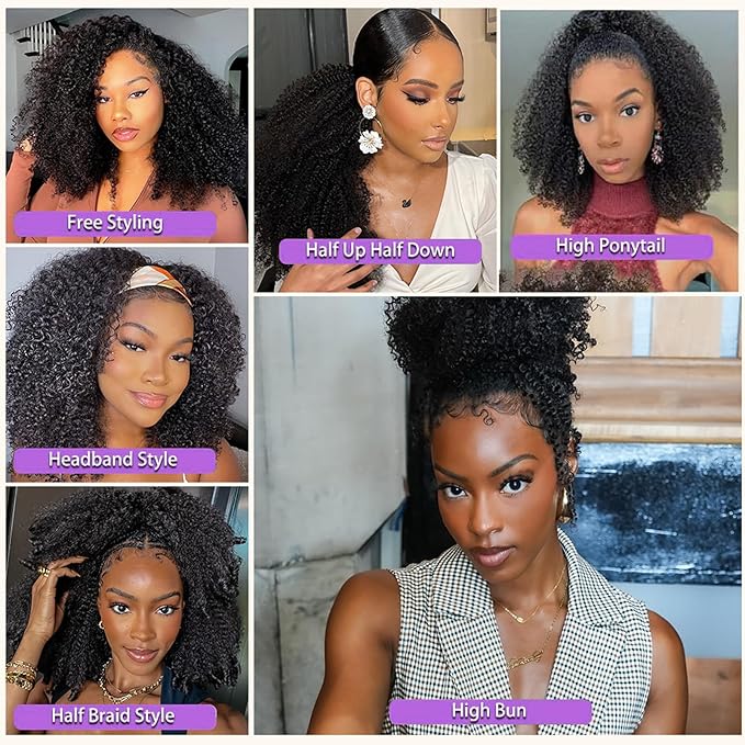 Half Wig Human Hair Jerry Curly Half Wig 200% Density Wear And Go Glueless Wigs Human Hair 3 In 1 Half Wigs With Drawstring Seamless Flip Headband Wig For Women 26Inch