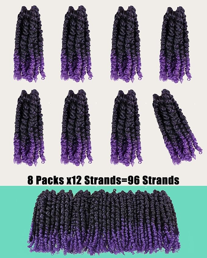 Pre Looped Pretwisted 6 Inches 8 Packs Passion Twist Crochet Hair for Black Women and Kids-Omber Purple,Soft Lightweight Hair Extension(6"-8 Packs,T1B/Purple)