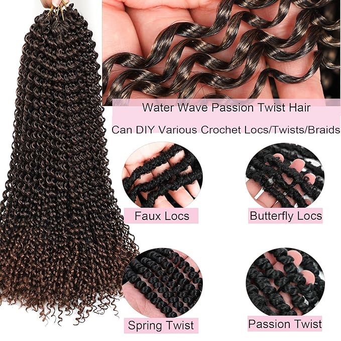 Ombre Brown Passion Twist Hair 24 Inch 5 Packs Passion Twist Braiding Hair Water Wave Crochet Hair For Black Women Passion Twist Crochet Hair/Butterfly Locs/Spring Twist Crochet Braids(24in,T30)