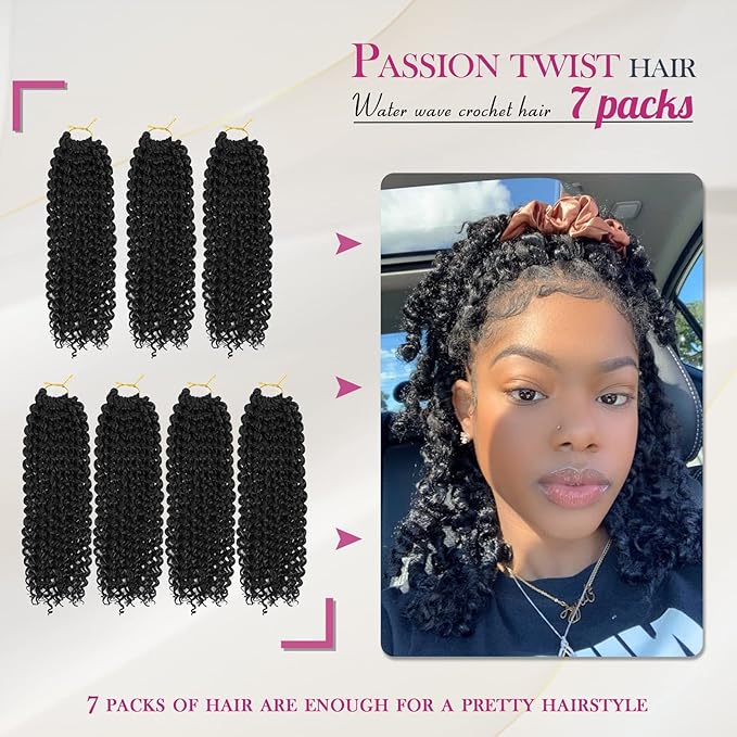 Dansama Passion Twist Hair Water Wave Braiding Hair for Butterfly Style Crochet Braids Bohemian Hair Extensions (12inch (Pack of 7), #1B)