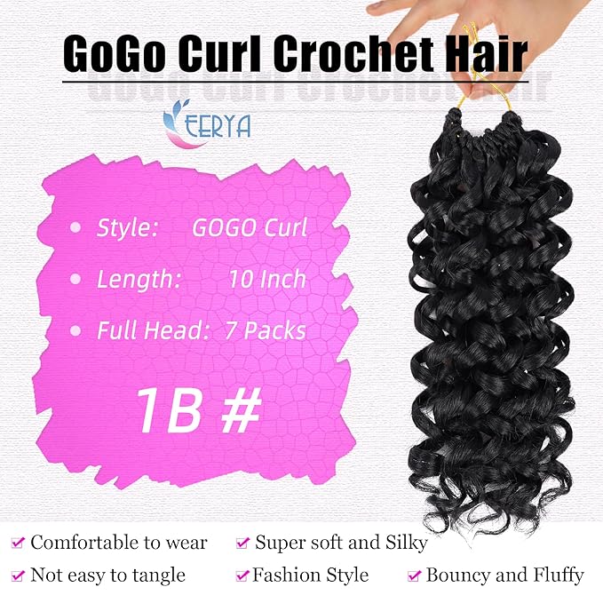7 Packs GoGo Curl Crochet Hair 10 Inch Short Curly Crochet Hair for Women Water Wave Beach Curl Deep Twist Crochet Braids Synthetic Braiding Hair Extensions (10 Inch, 1B)