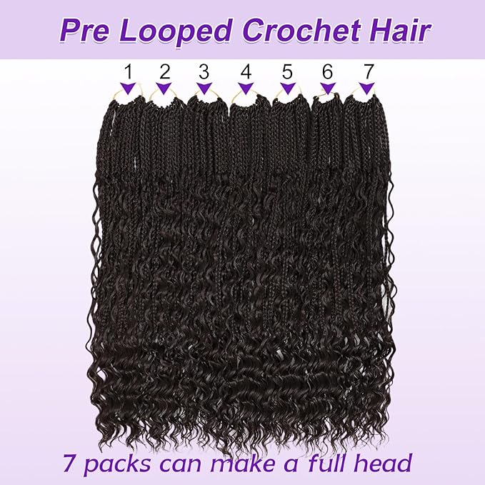 Eacia Goddess Box Braids Crochet Hair 24 Inch 7 Packs Boho Box Crochet Hair for Women Pre Looped Dark Brown Braids with Curly Ends (24 Inch, 4#)