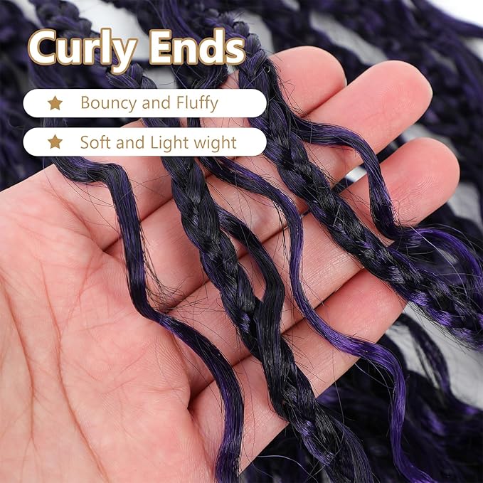 14Inch Crochet Box Braids Hair -8 Packs Goddess Box Braids Crochet Hair Bohemian Curly Crochet Hair Pre-looped Crochet Hair for Black Women(1B/Purple)