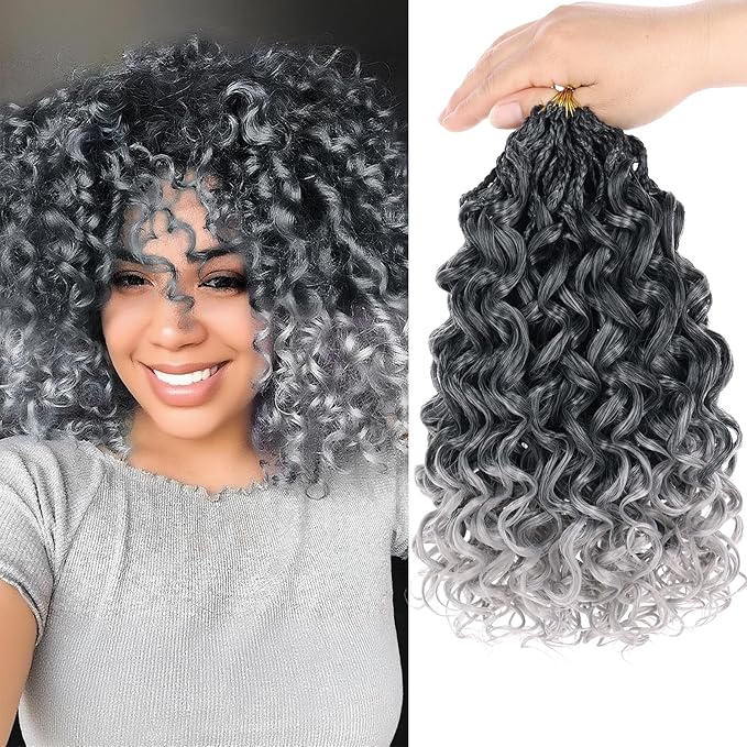 10 Inch Gogo Curl Crochet Hair 8 Packs Natural Black Ocean Wave Crochet Hair Deep Twist Pre-looped Goddess Box Braids Short Curly Water Wave Synthetic Braiding Hair for Women (16Strands/pack Tgrey#)