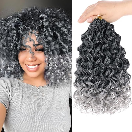 10 Inch Gogo Curl Crochet Hair 8 Packs Natural Black Ocean Wave Crochet Hair Deep Twist Pre-looped Goddess Box Braids Short Curly Water Wave Synthetic Braiding Hair for Women (16Strands/pack Tgrey#)