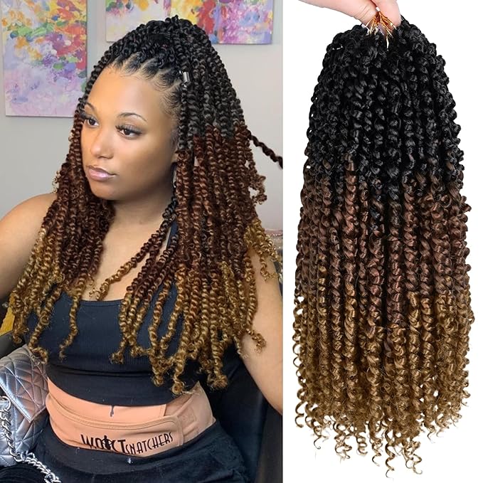 NAYOO Passion Twist Hair - 8 Packs 16 Inch Passion Twist Crochet Hair For Women, Crochet Pretwisted Curly Hair Passion Twists Synthetic Braiding Hair Extensions(16 Inch 8 Packs, T1B/30/27)