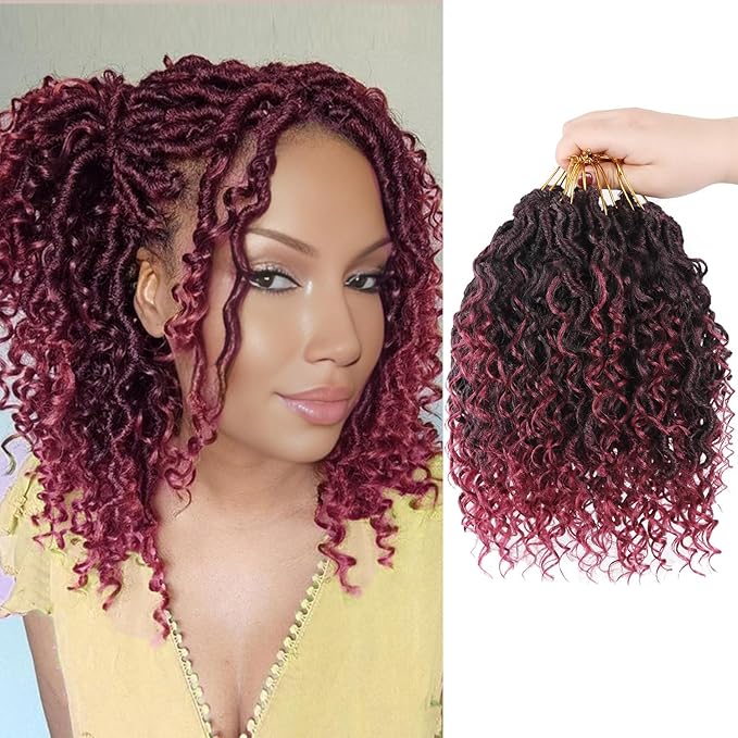 Goddess Locs Crochet Hair, 8 Inch 9 Packs Faux Locs Synthetic Crochet Hair for Black Women, Boho Style Pre looped crochet with Curly Ends