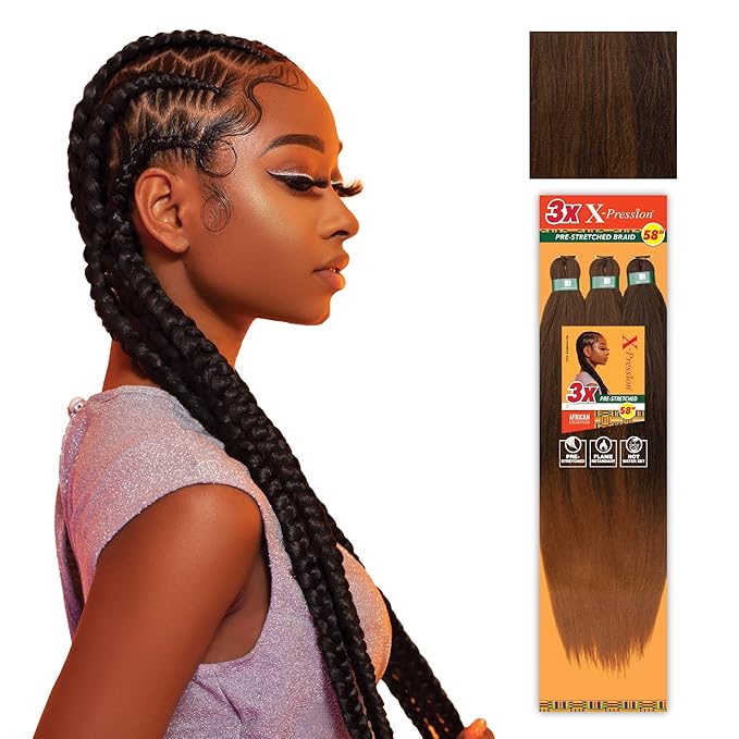 Sensationnel X-pression prestretched braiding hair - 3x braid 58 inch all kanekalon flame retardant synthetic braid for box braids and twists (2 pack, SM1B/30)