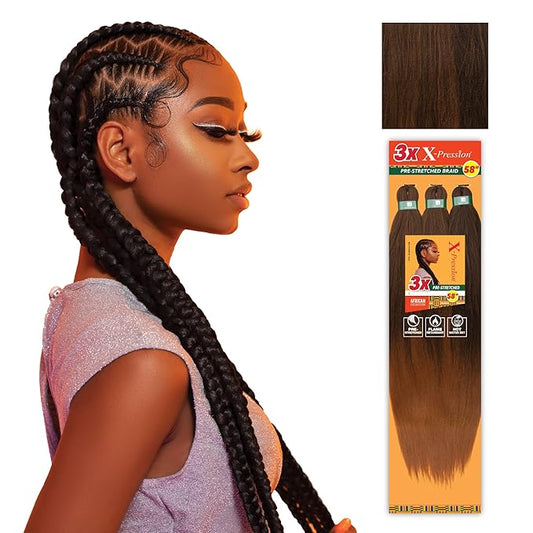 Sensationnel X-pression prestretched braiding hair - 3x braid 58 inch all kanekalon flame retardant synthetic braid for box braids and twists (2 pack, SM1B/30)