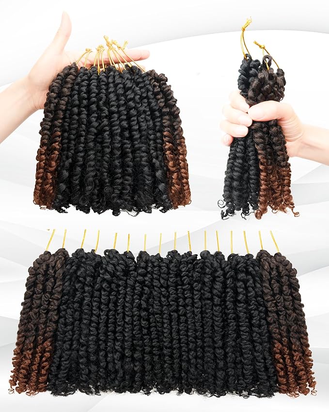 Passion Twist Crochet Hair-Mixed Color Combo Pack(6 packs 1B+2 packs T1B/30),Pre-twisted Pre Looped Short Super Soft Synthetic Braided Hair Extensions For Black Women and Kid(6"-8 Packs,1B+T30)