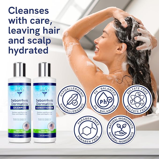 Sulfate-Free and Fragrance Free Shampoo and Conditioner Set, Safe for Seborrheic Dermatitis, To Soothe Dry and Itchy Scalp - Anti-Dandruff Shampoo and Conditioner for Dry Scalp (16oz)